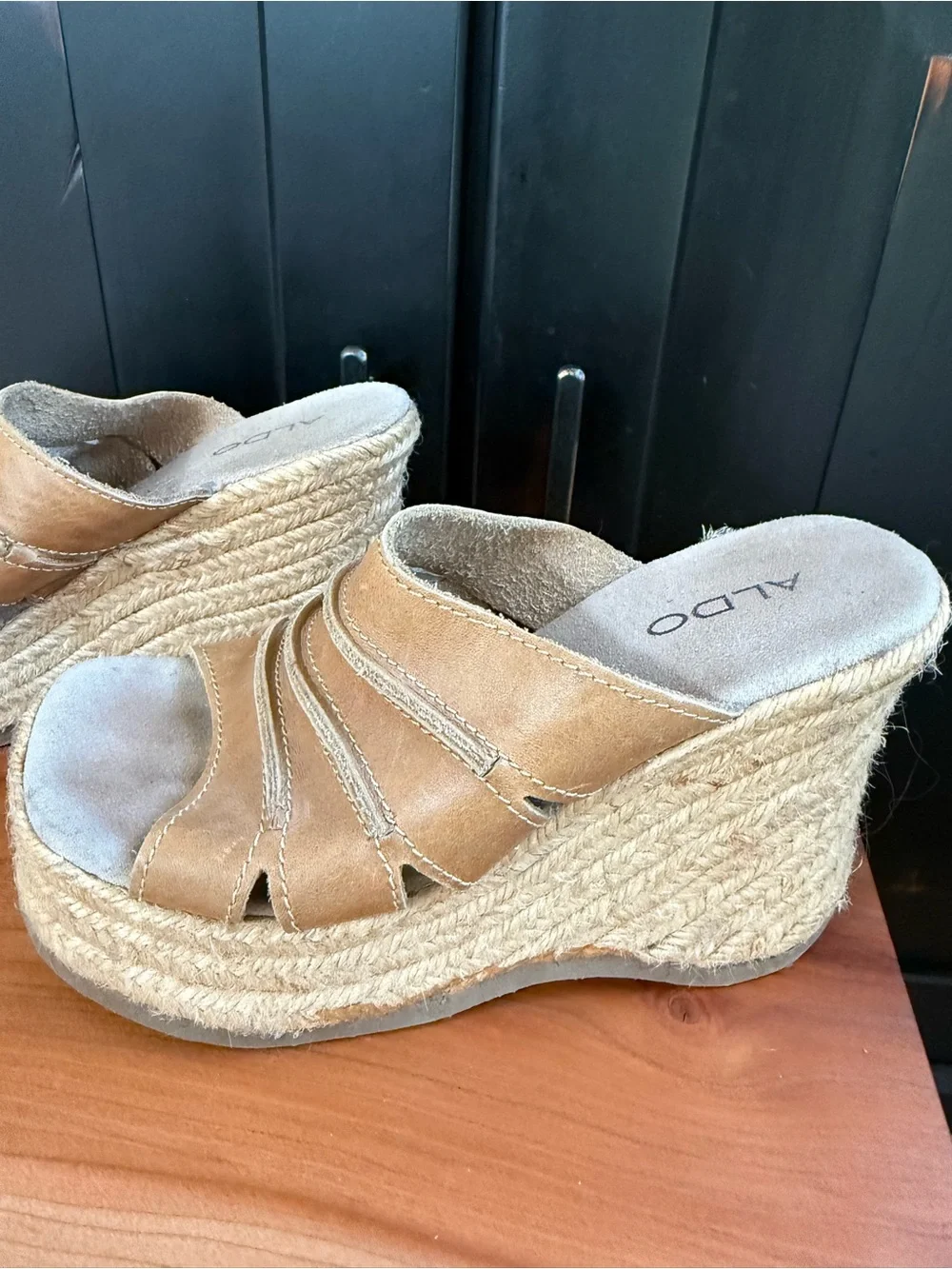 Vintage ALDO Tan Braided Espadrille Wedge Slide Sandals